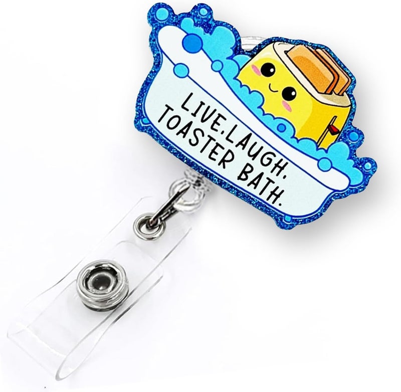 LEBEIGHT Live Laugh Toaster Bath Badge Reel Retractable for Nurse Nursing RN CNA Doctor Medical Worker & Teacher | Funny Nurse Gifts ID Name Badge Holder with Alligator Clip & 24” Durable Nylon Cord | Acrylic - Image 1
